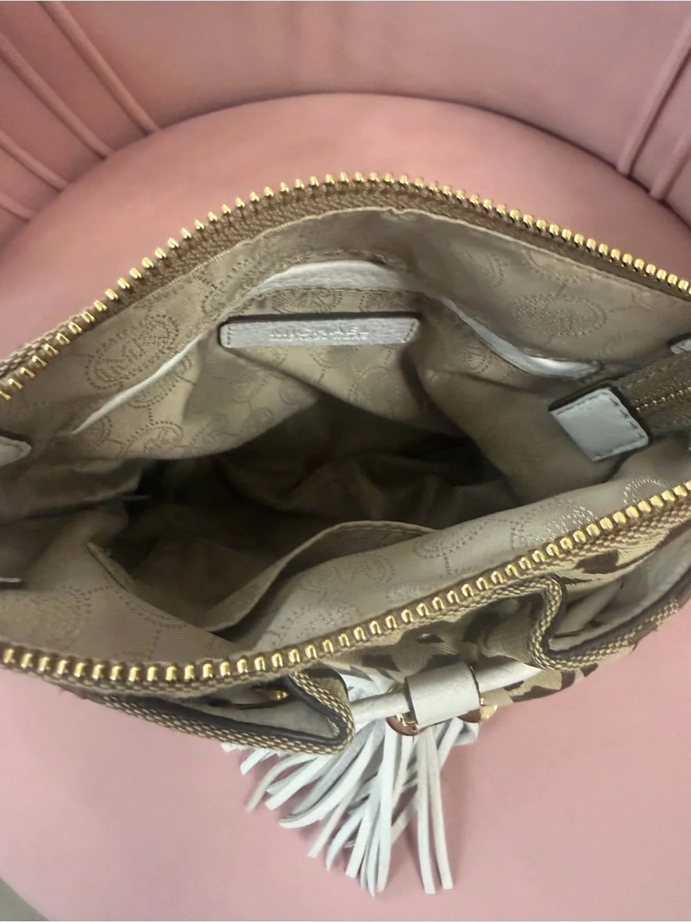 Michael Kors Camden Signature Crossbody Bag - EUC White Tassels